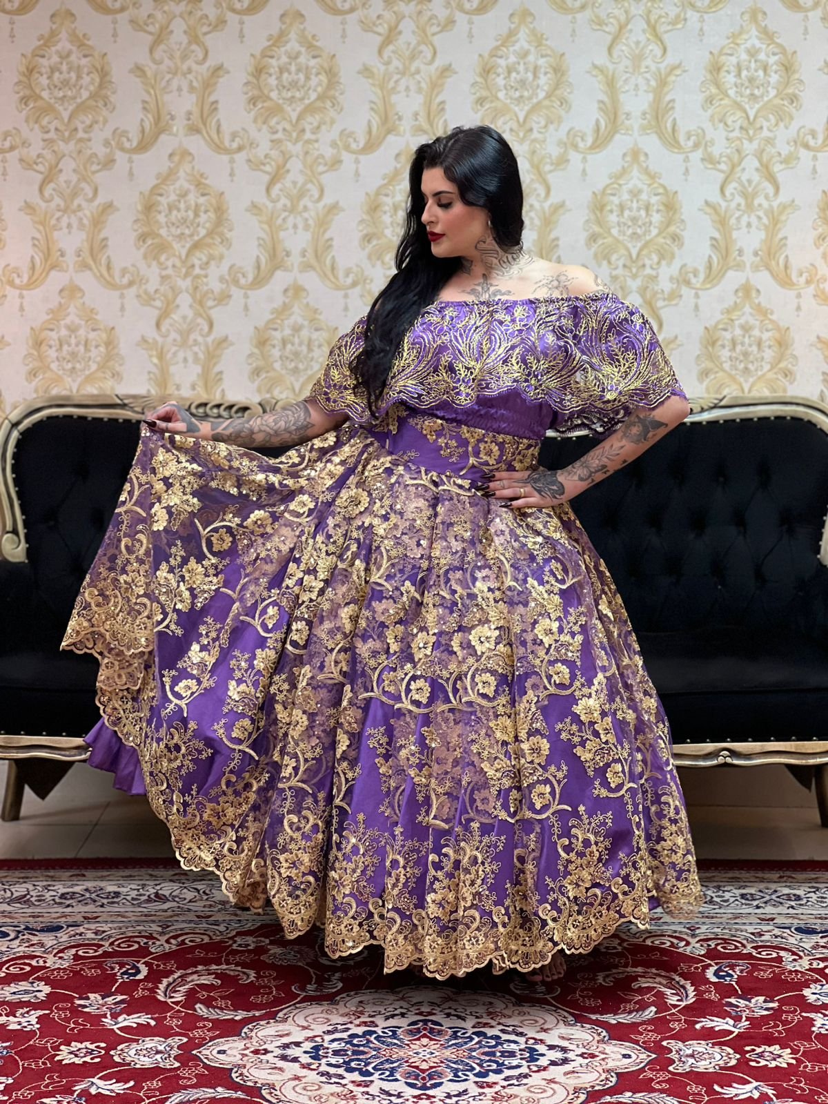 Saia Bordada Paete Longa Roxo/Dou 590