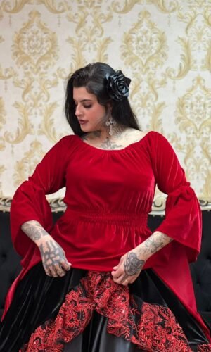 Blusa Mangão Veludo Vermelho 152