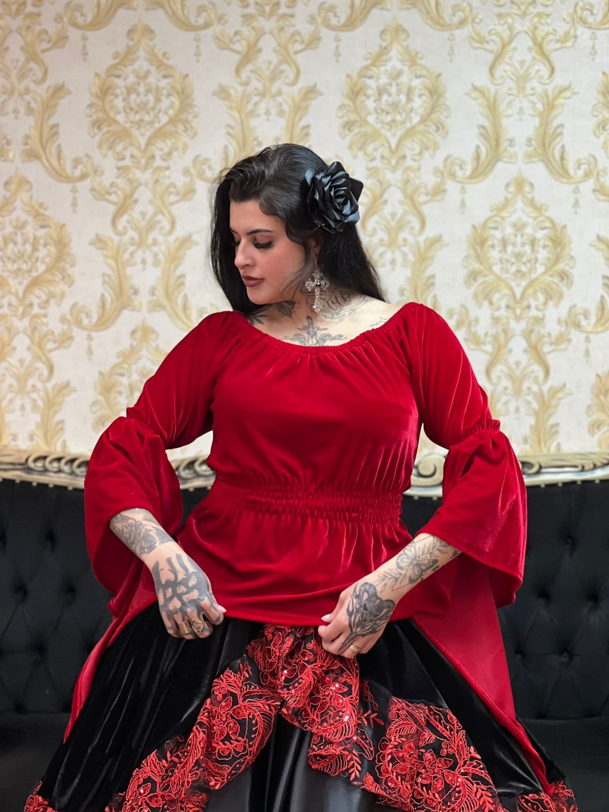Blusa Mangão Veludo Vermelho 152
