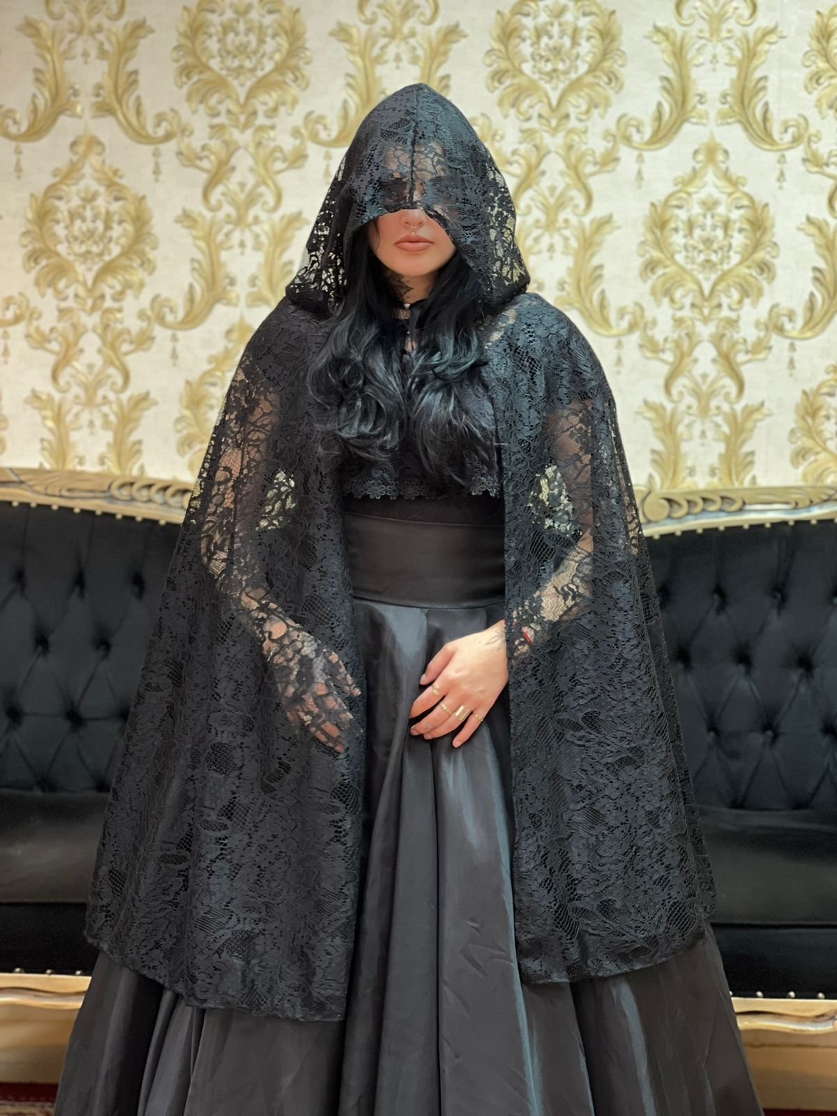 Capa Capuz Renda Preto