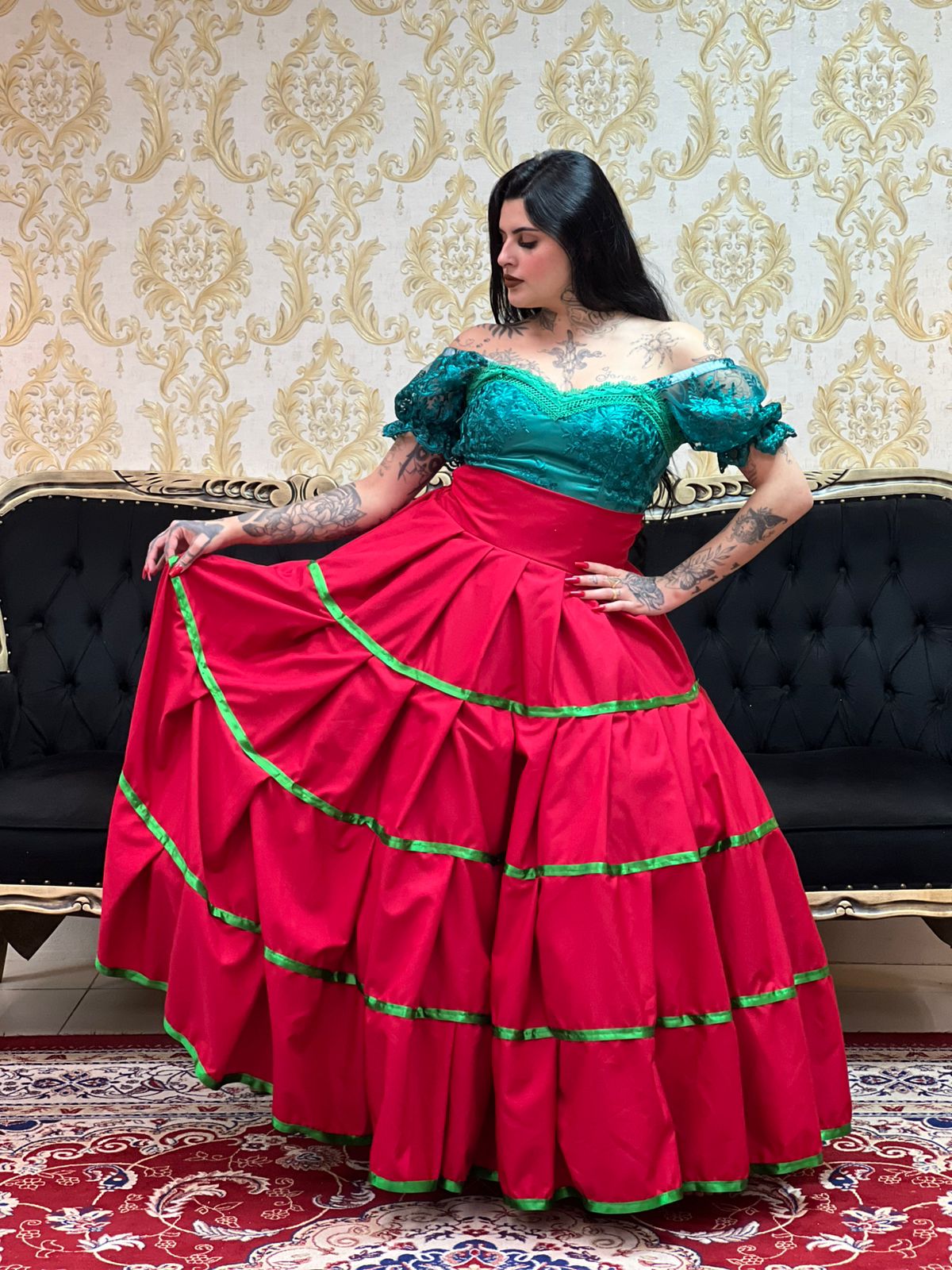 Saia Gomos Oxfor Longa Verm/Verde 169