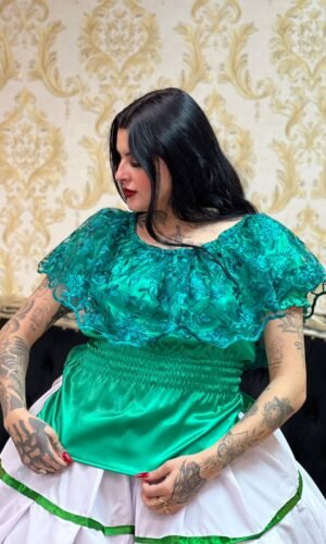 Blusa Babado Bordado Verde 614