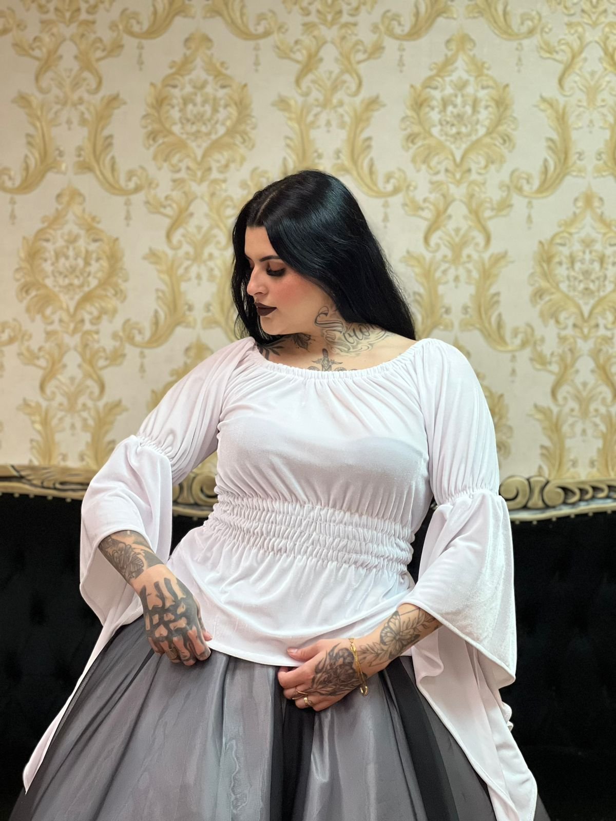 Blusa Mangão Veludo Branca 045