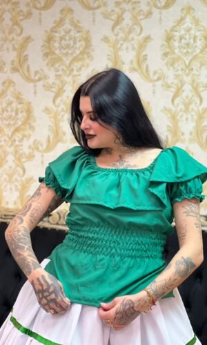 Blusa Babado Oxfor Verde 617