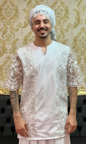 Kafta Luxo Paetê Branco/Prata 097