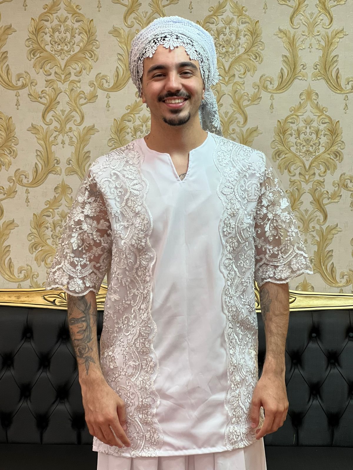 Kafta Luxo Paetê Branco/Prata 097