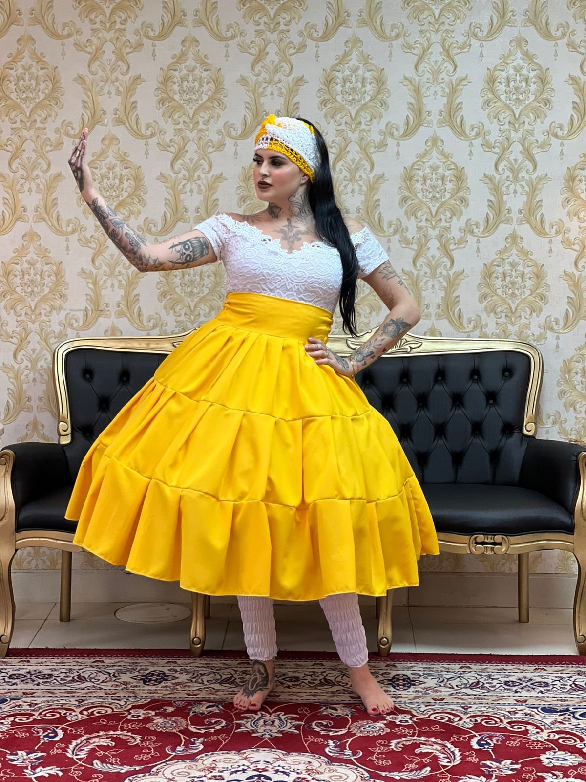 Saia Gomos Oxford Curta Amarelo 329