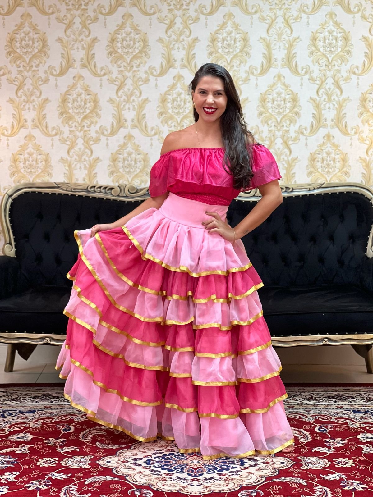 Saia 7 Babados Voal/Fitas Rosa/Pink 8727