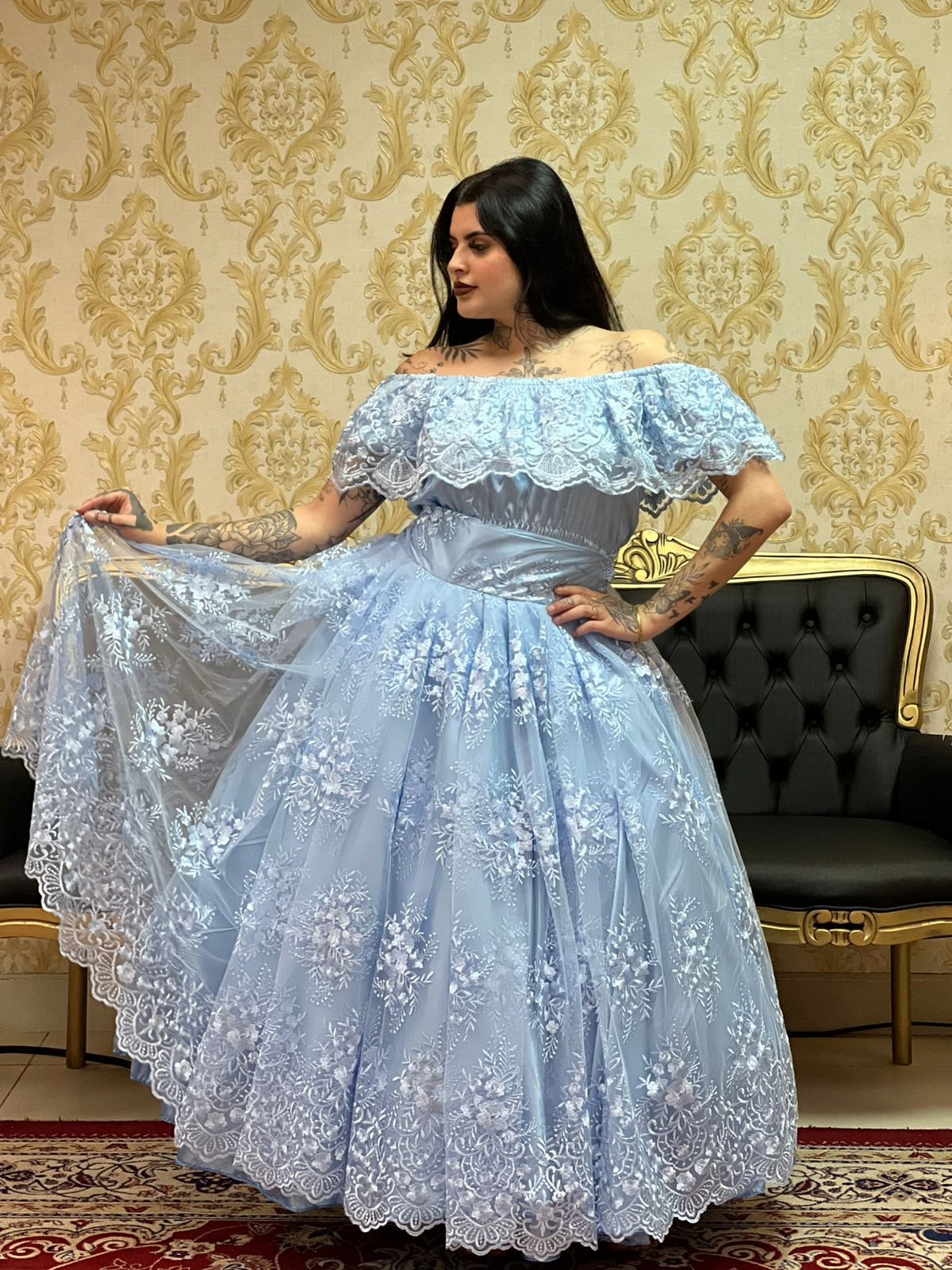 Saia Bordada Longa Azul 416