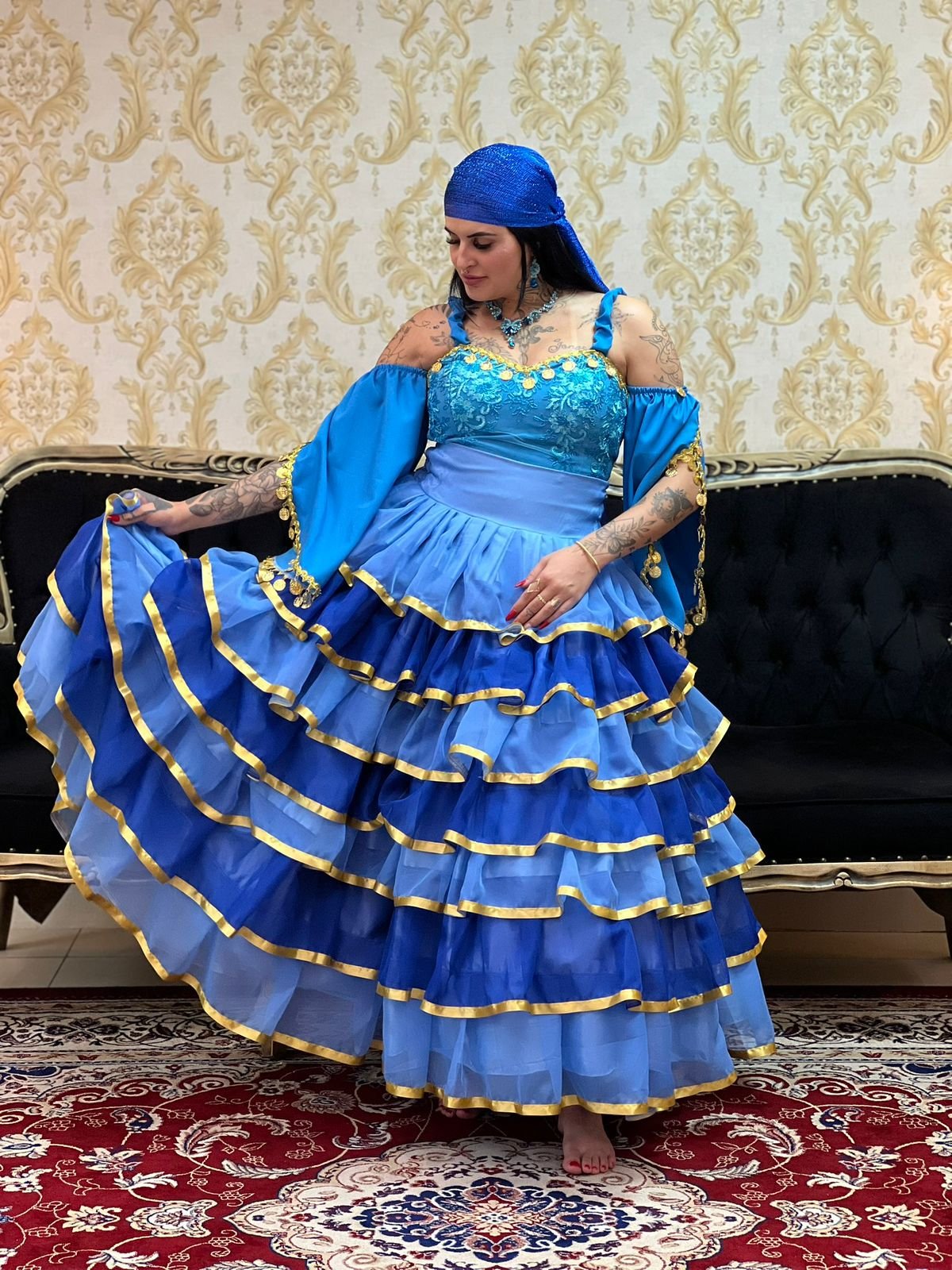 Saia 7 Babados Voal/Fitas Azulão/Azul/Dou 8412