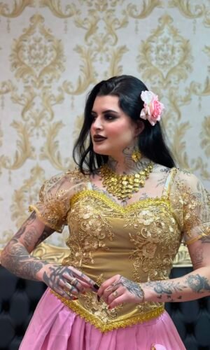 Corpete Bordado Paetê Dourado 351