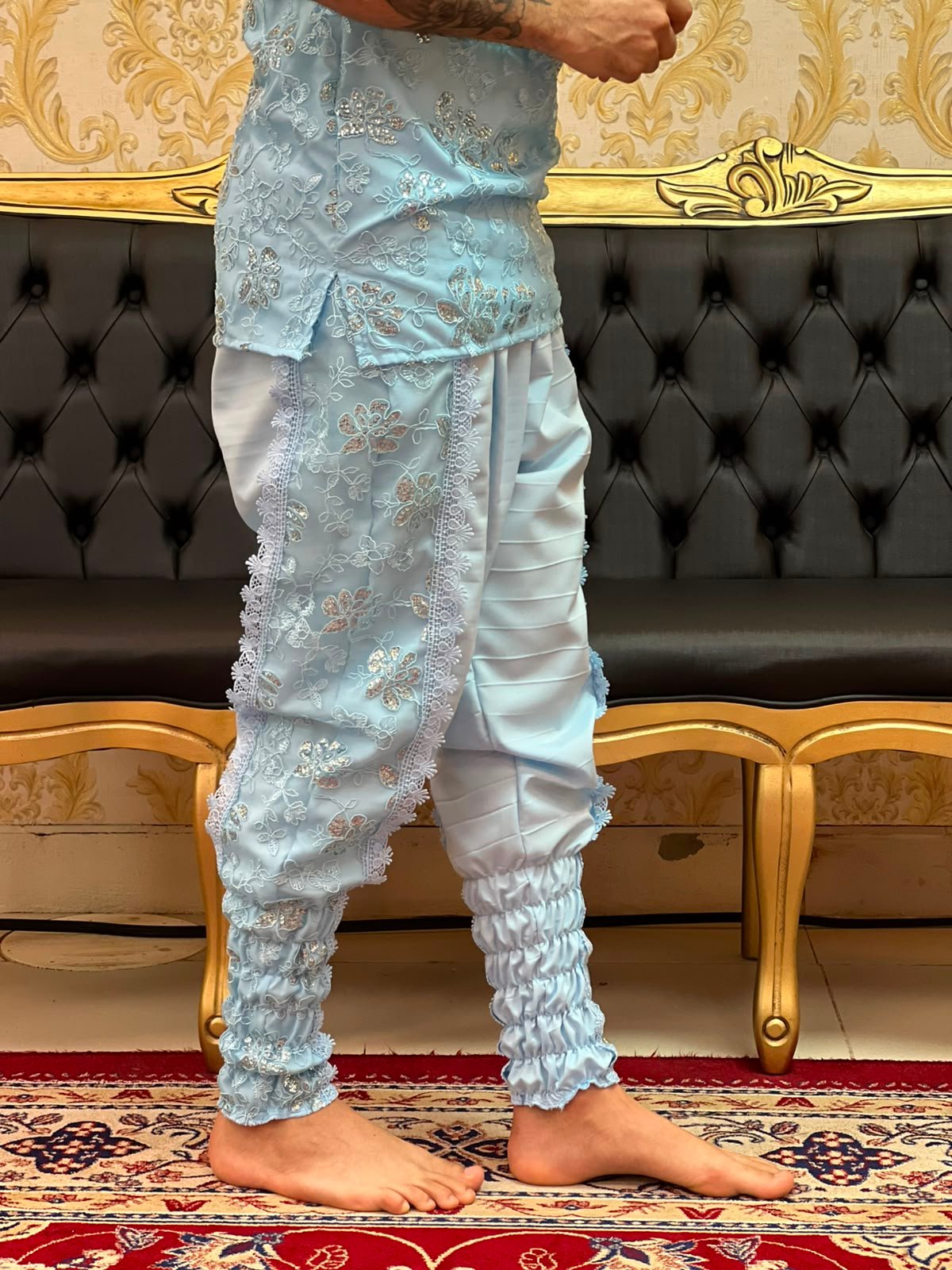 Bombacha Bordada Paetê Azul 449