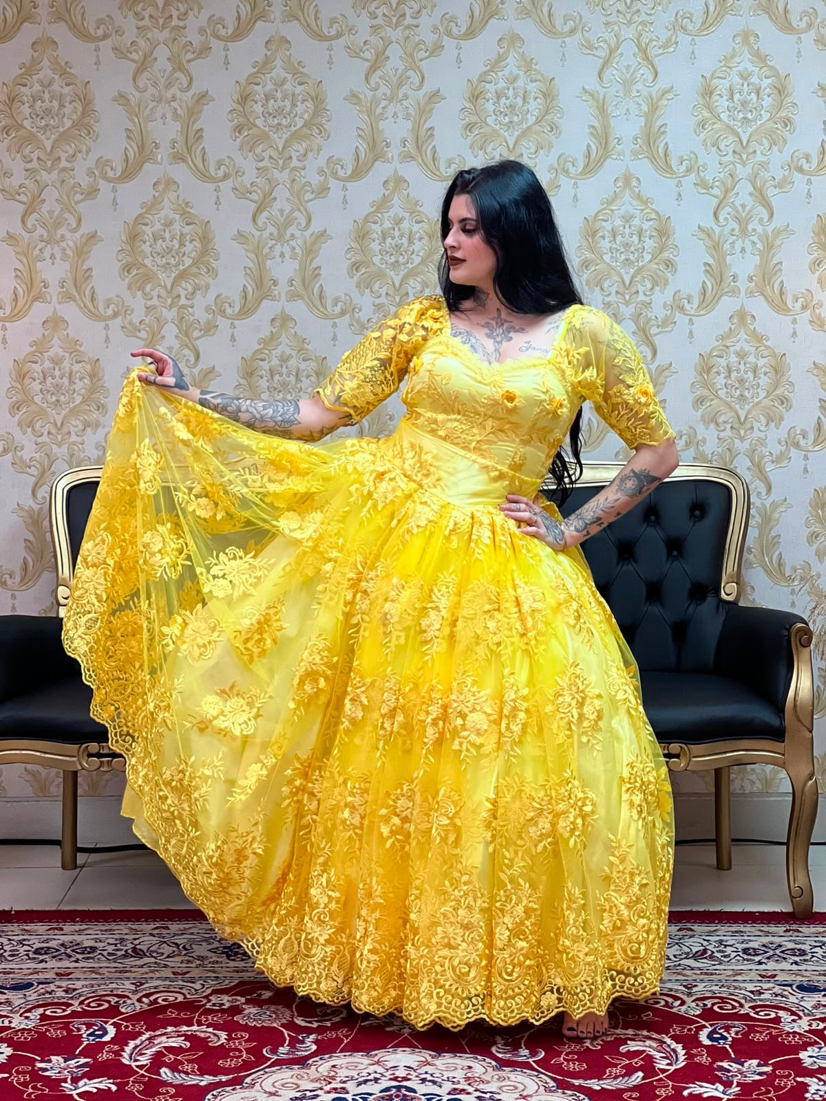 Saia Bordada Longa Amarelo 306