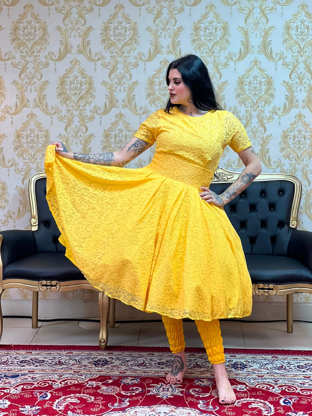 Saia Renda Curta Amarelo 354