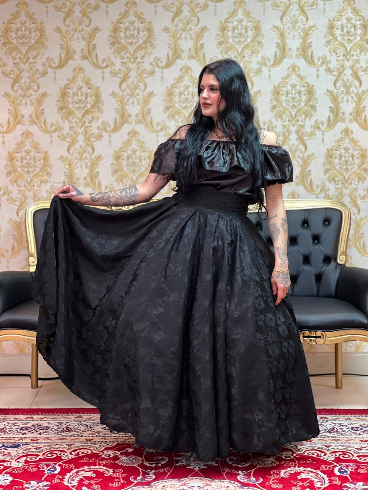Saia Renda Dupla Longa Preto 2241