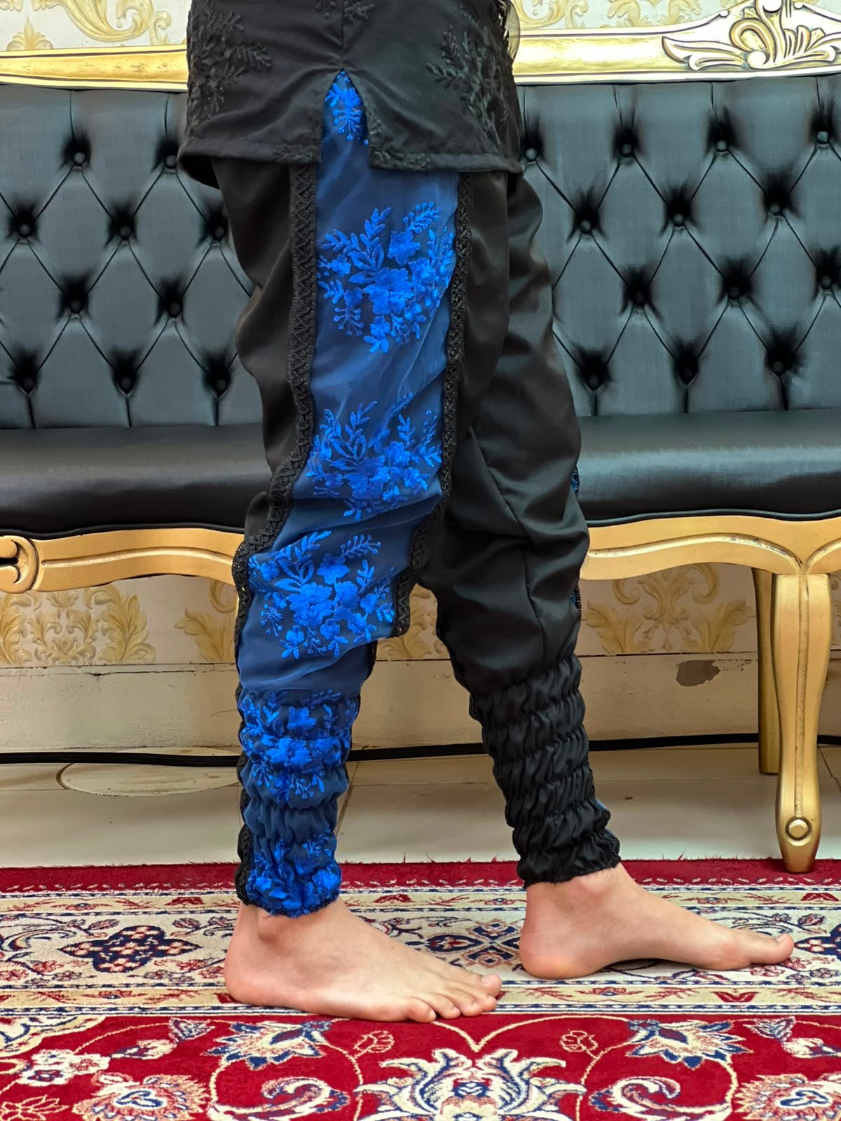 Bombacha Bordada Preto/Azul 287