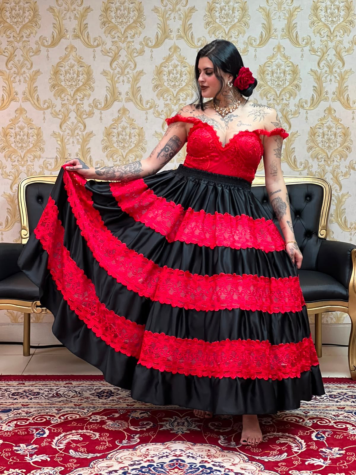 Saia Entremeio Preto/Vermelho 2197