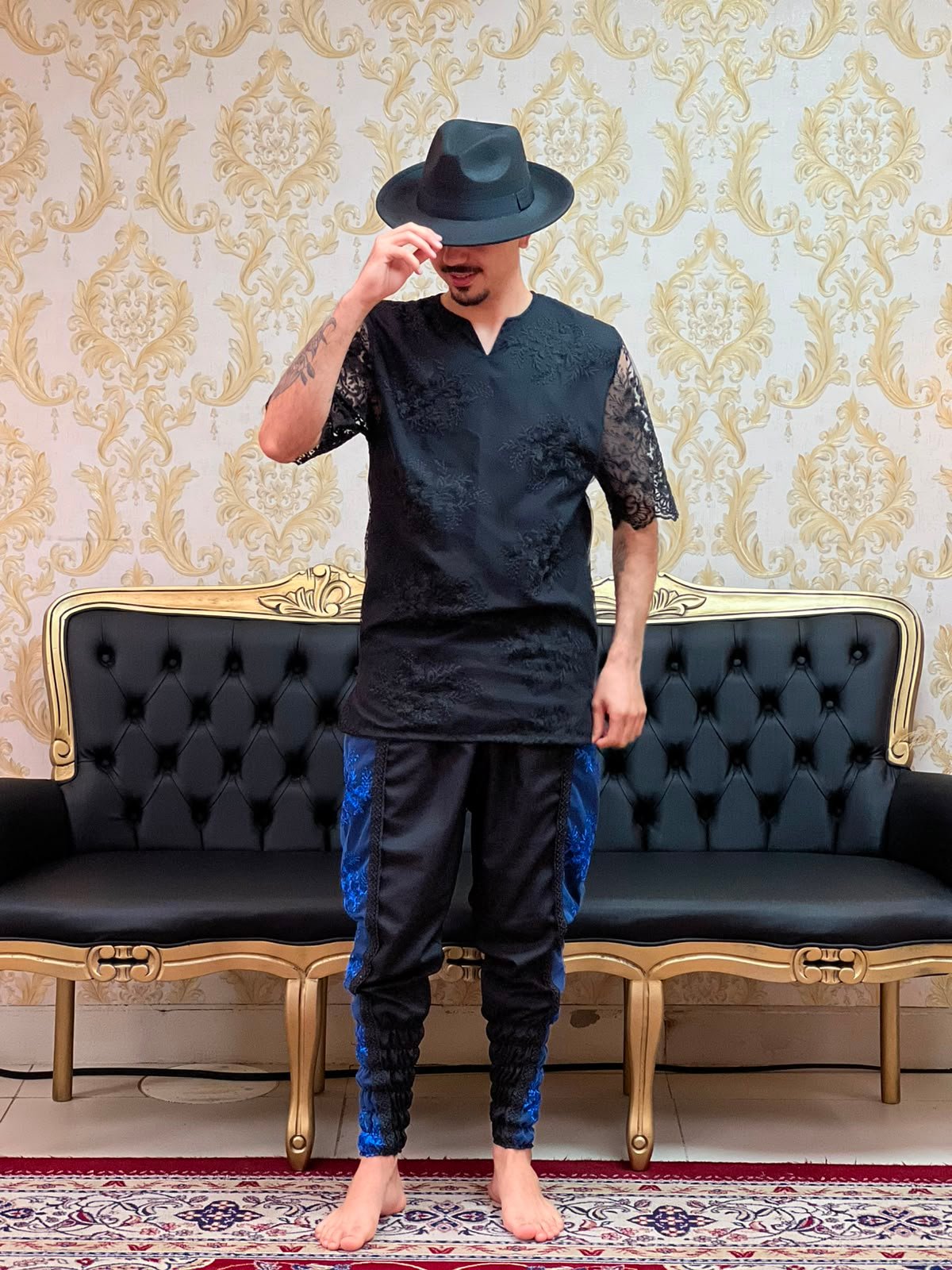 Bombacha Bordada Preto/Azul 287