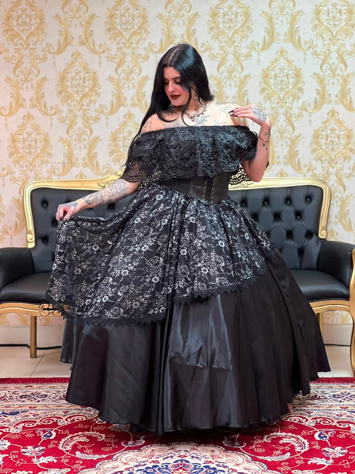 Saia Lateral Renda Preto/Prata 2096