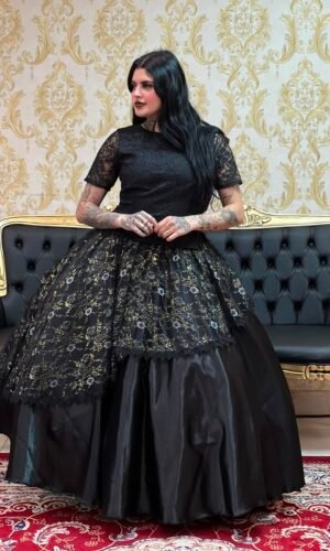 Saia Lateral Renda Preto/Dourado 2396