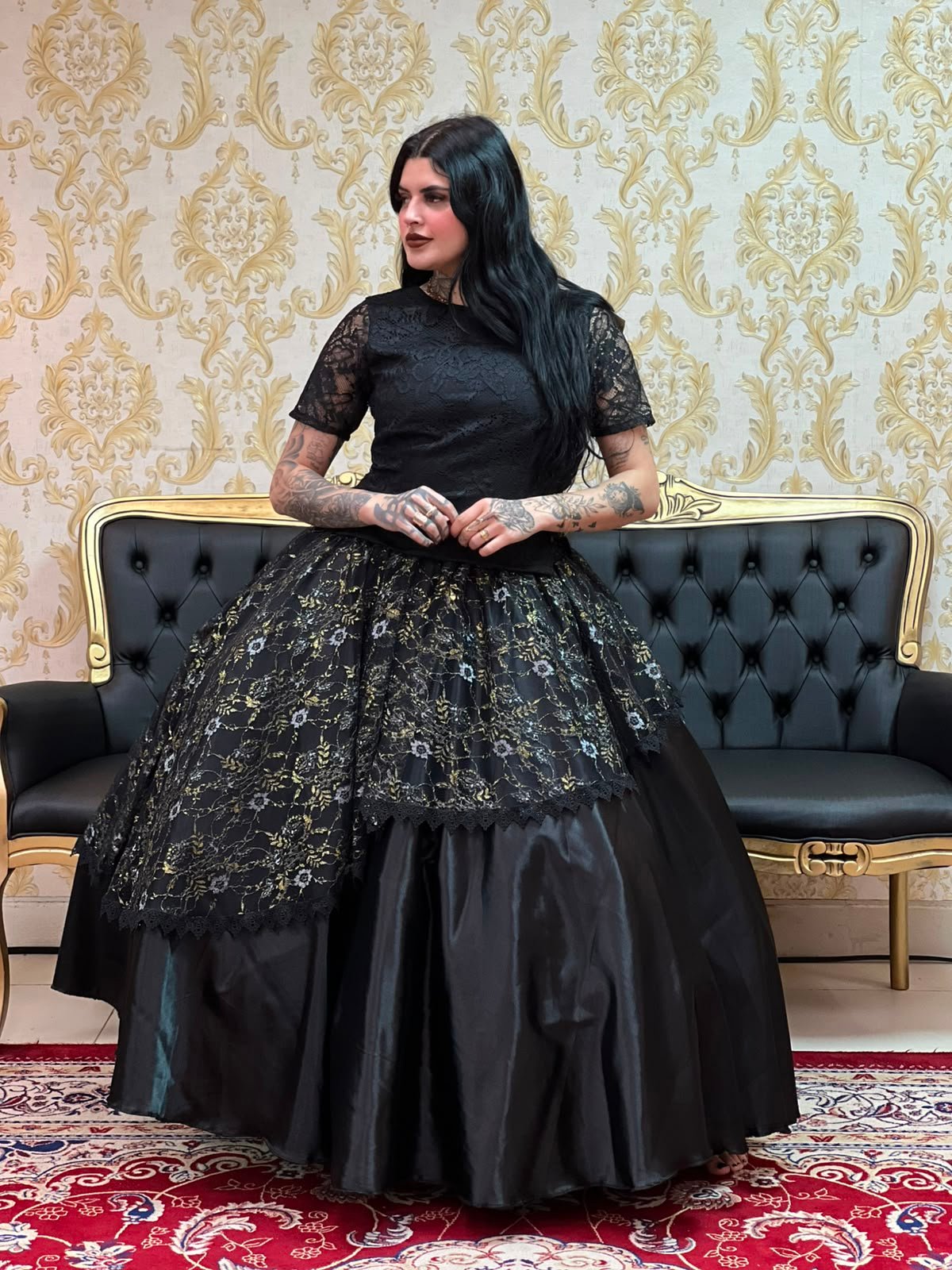Saia Lateral Renda Preto/Dourado 2396