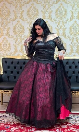Saia Renda Longa Preto/Rosa 2727