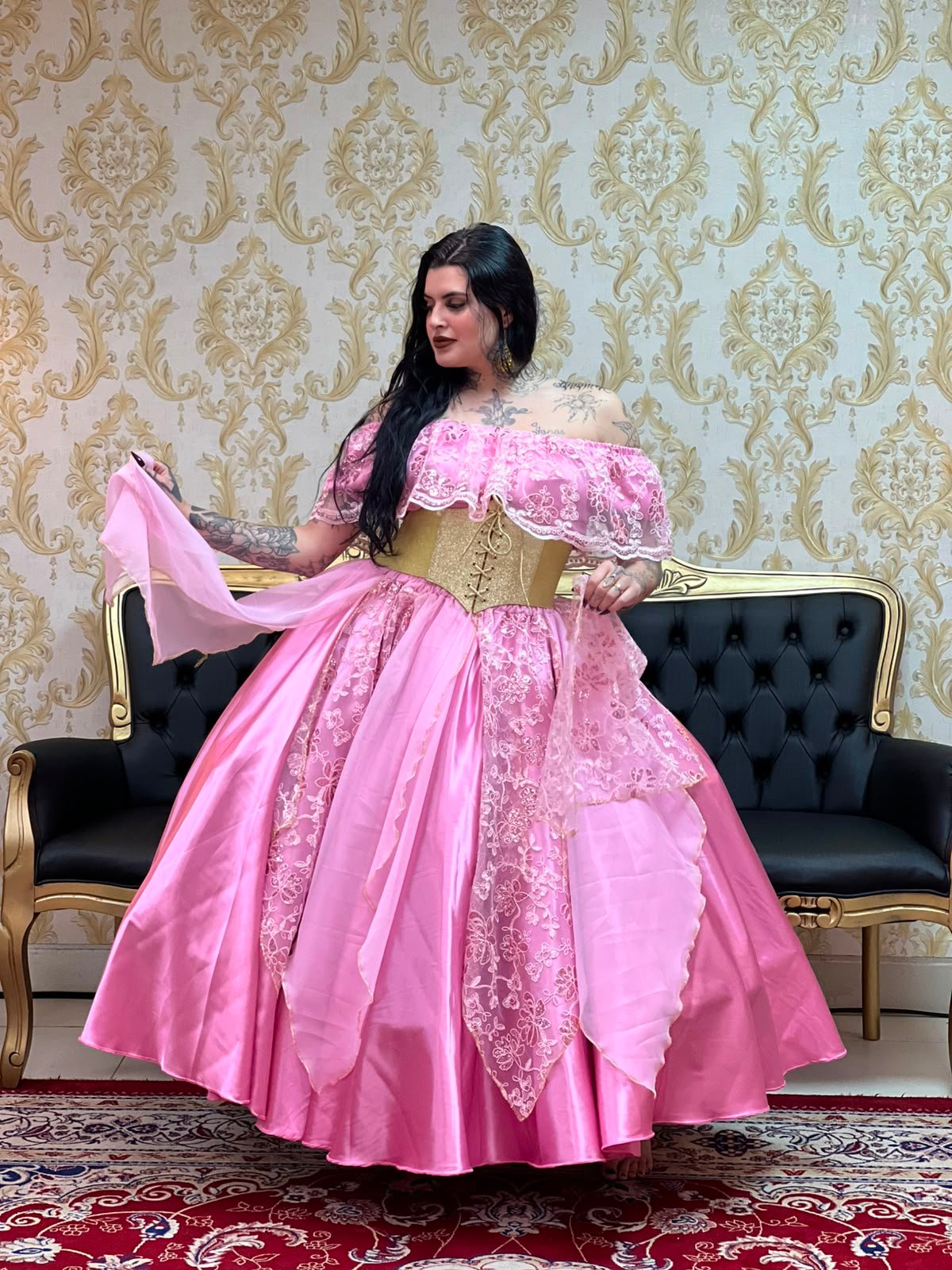 Saia Lenços Bordado Rosa/Dou 8719