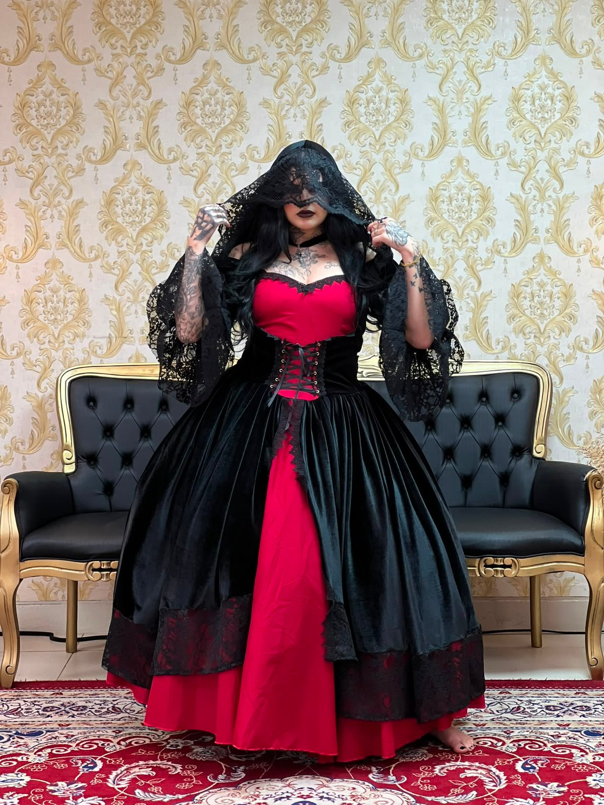 Vestido Névoa Preto/Verm 214