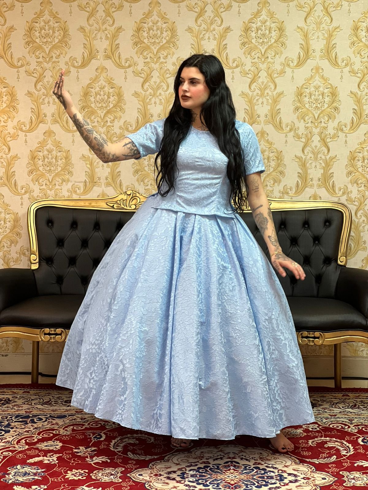 Saia Renda Dupla Longa Azul 459