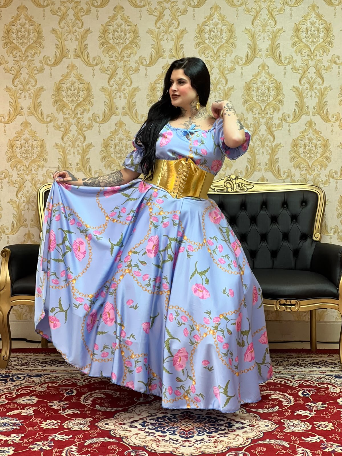 Saia Floral Azul 8424