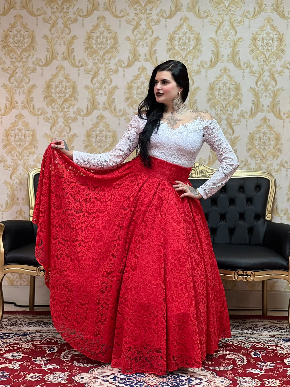 Saia Renda Longa Vermelho 105