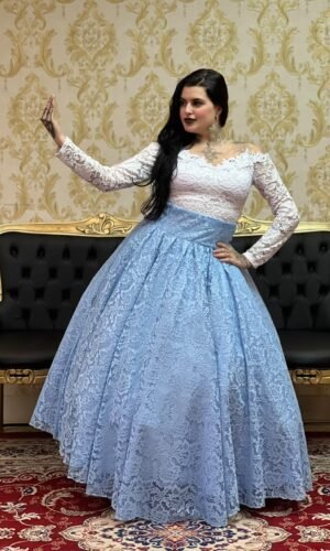 Saia Renda Longa Azul 458