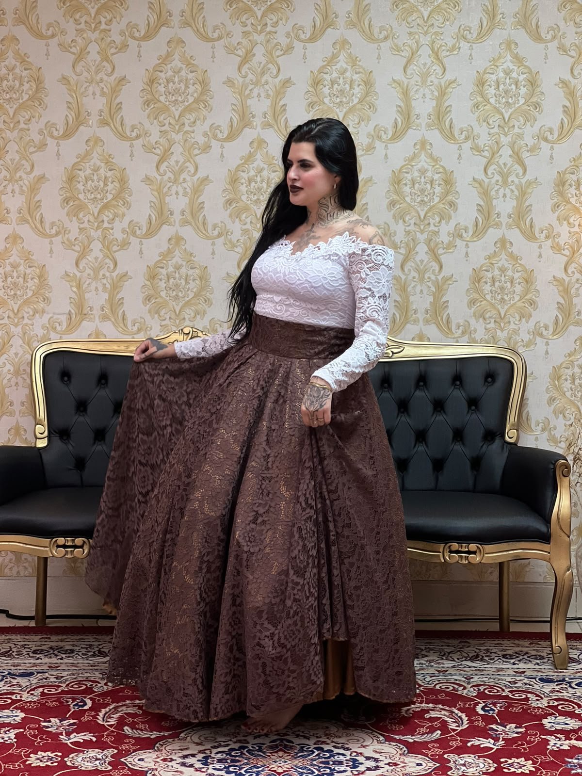 Saia Renda Longa Marrom 926